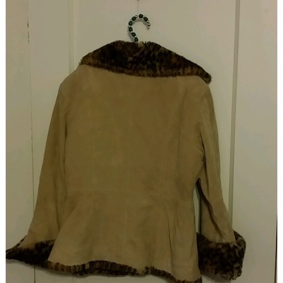 Passports Coat GENUINE LEATHER SUEDE leopard Sherpa lined Women's  M Medium - Picture 2 of 5